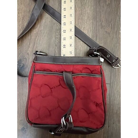 Chaps By Ralph Lauren Monogram Canvas And Faux Leather Crossbody Red Purse/Bag - Picture 8 of 8